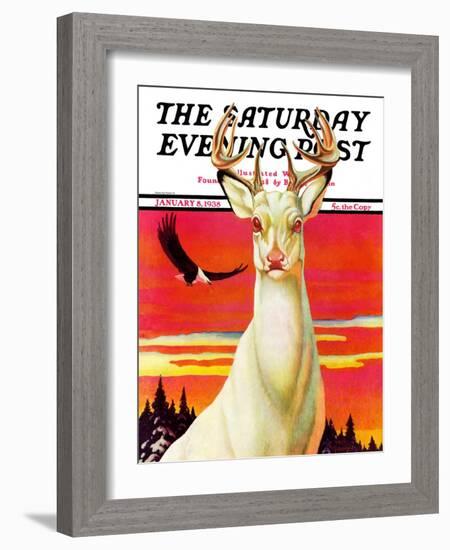 "Albino Deer," Saturday Evening Post Cover, January 8, 1938-Jack Murray-Framed Giclee Print