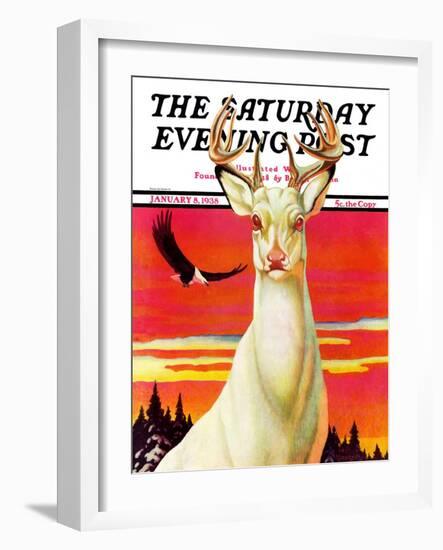 "Albino Deer," Saturday Evening Post Cover, January 8, 1938-Jack Murray-Framed Giclee Print