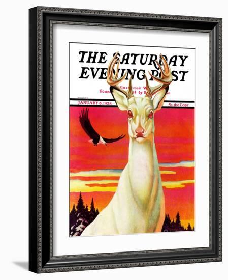 "Albino Deer," Saturday Evening Post Cover, January 8, 1938-Jack Murray-Framed Giclee Print