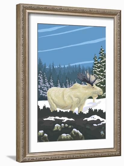 Albino Moose-Lantern Press-Framed Art Print