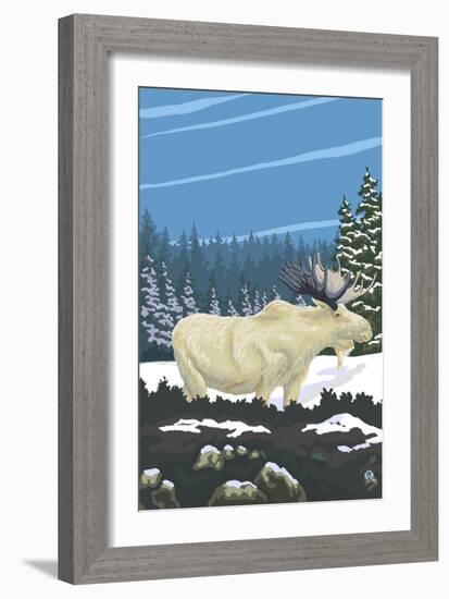 Albino Moose-Lantern Press-Framed Art Print