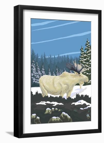 Albino Moose-Lantern Press-Framed Art Print