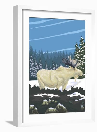 Albino Moose-Lantern Press-Framed Art Print