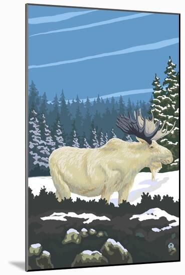 Albino Moose-Lantern Press-Mounted Art Print