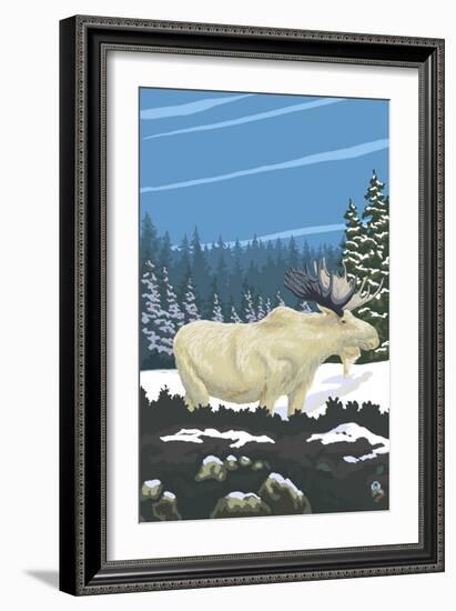 Albino Moose-Lantern Press-Framed Art Print