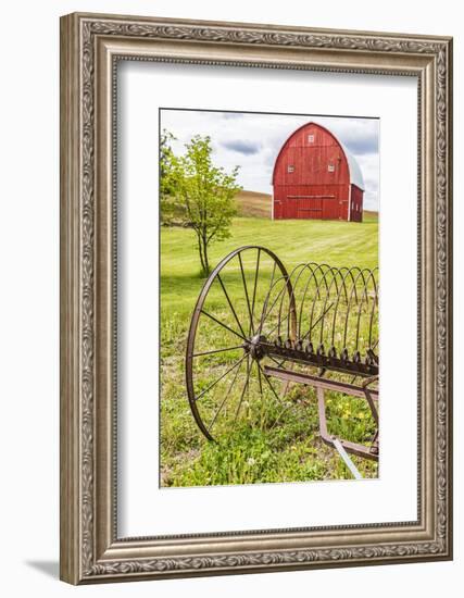 Albion, Washington State, USA. Red barns and antique farm equipment in the Palouse hills.-Emily Wilson-Framed Photographic Print