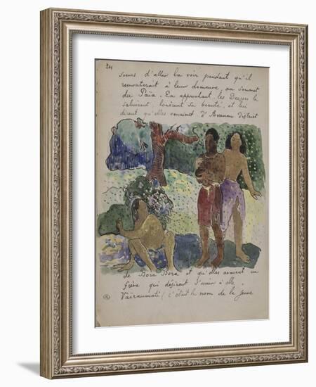 Album ancien culte Mahori :Texte manuscrit en langue française & illustrations Mahorie : 3 personna-Paul Gauguin-Framed Giclee Print