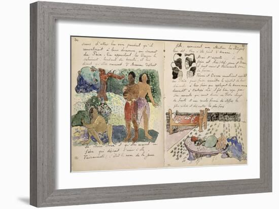 Album ancien culte Mahori :Texte manuscrit en langue française & illustrations Mahorie : 3 personna-Paul Gauguin-Framed Giclee Print