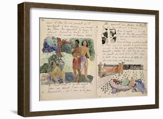 Album ancien culte Mahori :Texte manuscrit en langue française & illustrations Mahorie : 3 personna-Paul Gauguin-Framed Giclee Print