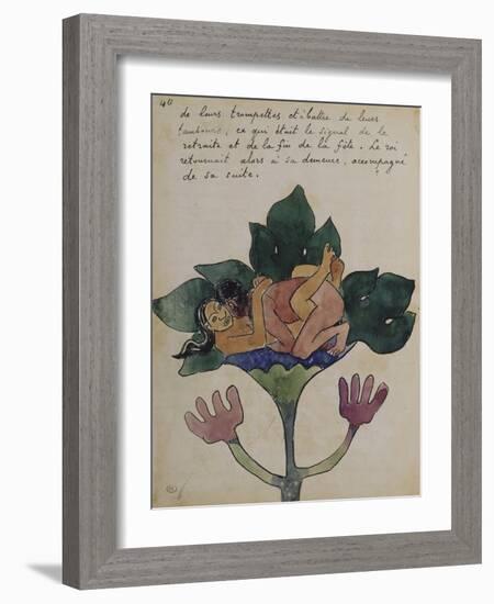 Album Ancien culte Mahori :  Un accouplement et feuille vierge avec dessin rapporté-Paul Gauguin-Framed Giclee Print