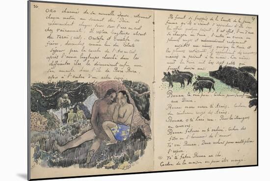 Album Ancien culte Mahori : un couple assis et troupeau de cochons-Paul Gauguin-Mounted Giclee Print