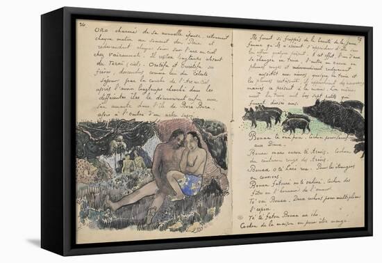 Album Ancien culte Mahori : un couple assis et troupeau de cochons-Paul Gauguin-Framed Premier Image Canvas