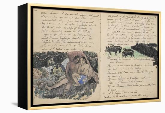 Album Ancien culte Mahori : un couple assis et troupeau de cochons-Paul Gauguin-Framed Premier Image Canvas