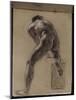 Album cartonné; Académie d'homme nu de dos, penché en avant, le genou droit sur un billot; vers-Eugene Delacroix-Mounted Giclee Print