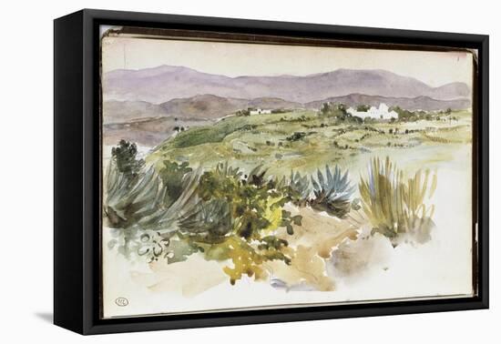 Album d'Afrique du Nord & d'Espagne : paysage aux environs de Tanger,"2 mars promenade avec M.Hay "-Eugene Delacroix-Framed Premier Image Canvas