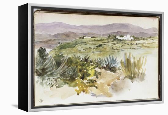 Album d'Afrique du Nord & d'Espagne : paysage aux environs de Tanger,"2 mars promenade avec M.Hay "-Eugene Delacroix-Framed Premier Image Canvas