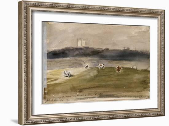 Album d'Angleterre. Paysage dans la campagne anglaise, avec vaches dans un champ. 8/9 juillet 1825-Eugene Delacroix-Framed Giclee Print