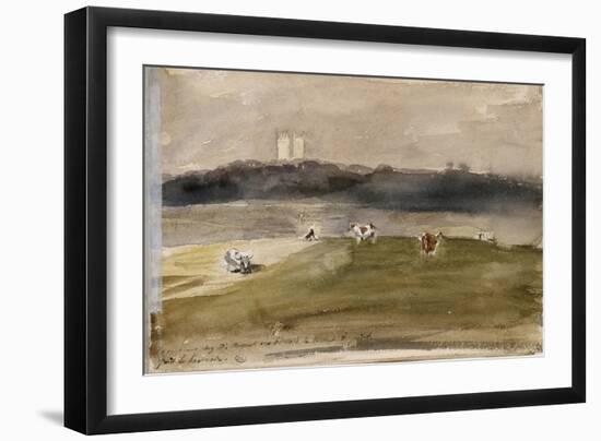 Album d'Angleterre. Paysage dans la campagne anglaise, avec vaches dans un champ. 8/9 juillet 1825-Eugene Delacroix-Framed Giclee Print