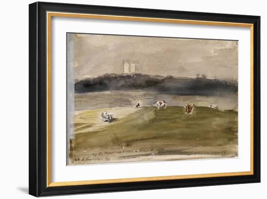 Album d'Angleterre. Paysage dans la campagne anglaise, avec vaches dans un champ. 8/9 juillet 1825-Eugene Delacroix-Framed Giclee Print