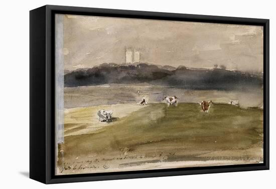 Album d'Angleterre. Paysage dans la campagne anglaise, avec vaches dans un champ. 8/9 juillet 1825-Eugene Delacroix-Framed Premier Image Canvas