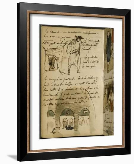 Album du Maroc : croquis d'une porte de la ville et d'un arabe ; croquis de la clôture de la-Eugene Delacroix-Framed Giclee Print