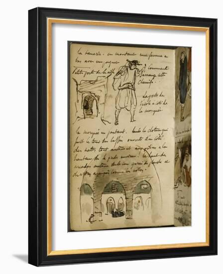 Album du Maroc : croquis d'une porte de la ville et d'un arabe ; croquis de la clôture de la-Eugene Delacroix-Framed Giclee Print