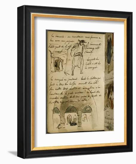 Album du Maroc : croquis d'une porte de la ville et d'un arabe ; croquis de la clôture de la-Eugene Delacroix-Framed Giclee Print