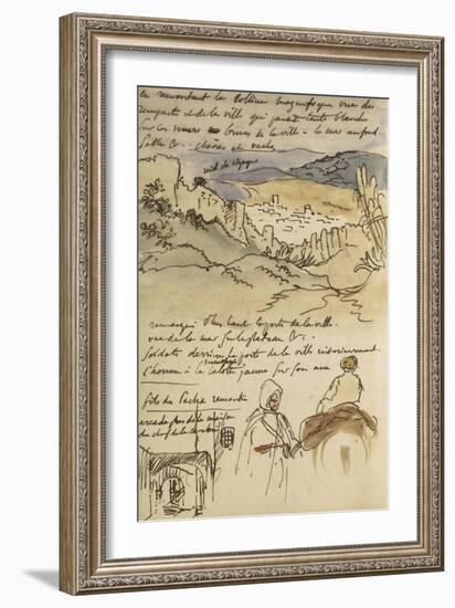 Album du Maroc: En haut, vue des remparts et de la ville de Tanger, la mer vers la gauche et fond-Eugene Delacroix-Framed Giclee Print