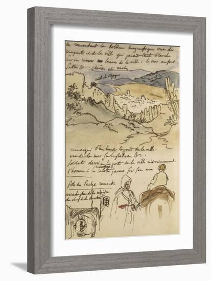 Album du Maroc: En haut, vue des remparts et de la ville de Tanger, la mer vers la gauche et fond-Eugene Delacroix-Framed Giclee Print