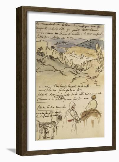 Album du Maroc: En haut, vue des remparts et de la ville de Tanger, la mer vers la gauche et fond-Eugene Delacroix-Framed Giclee Print