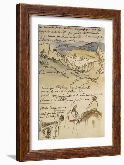 Album du Maroc: En haut, vue des remparts et de la ville de Tanger, la mer vers la gauche et fond-Eugene Delacroix-Framed Giclee Print