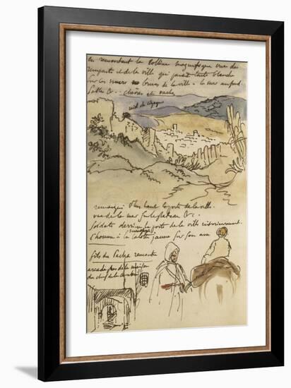 Album du Maroc: En haut, vue des remparts et de la ville de Tanger, la mer vers la gauche et fond-Eugene Delacroix-Framed Giclee Print