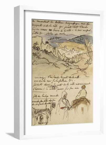 Album du Maroc: En haut, vue des remparts et de la ville de Tanger, la mer vers la gauche et fond-Eugene Delacroix-Framed Giclee Print