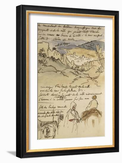 Album du Maroc: En haut, vue des remparts et de la ville de Tanger, la mer vers la gauche et fond-Eugene Delacroix-Framed Giclee Print