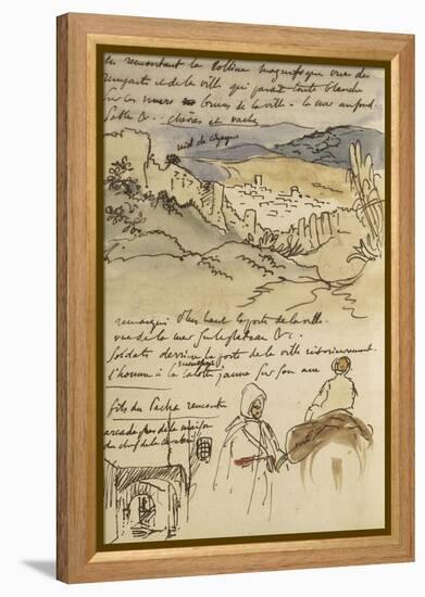 Album du Maroc: En haut, vue des remparts et de la ville de Tanger, la mer vers la gauche et fond-Eugene Delacroix-Framed Premier Image Canvas