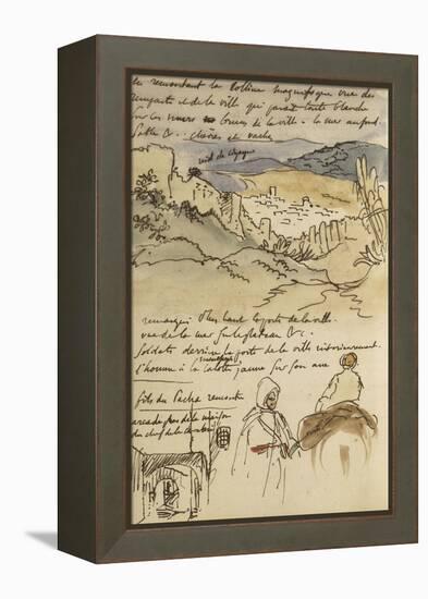 Album du Maroc: En haut, vue des remparts et de la ville de Tanger, la mer vers la gauche et fond-Eugene Delacroix-Framed Premier Image Canvas