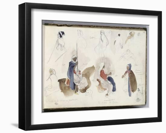 Album du voyage en Afrique du Nord : étude de cavaliers et de personnages arabes-Eugene Delacroix-Framed Giclee Print