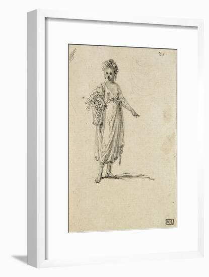 Album factice : Femme en pied tenant un panier de fleurs-Augustin De Saint-aubin-Framed Giclee Print