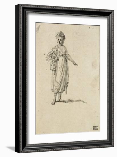 Album factice : Femme en pied tenant un panier de fleurs-Augustin De Saint-aubin-Framed Giclee Print