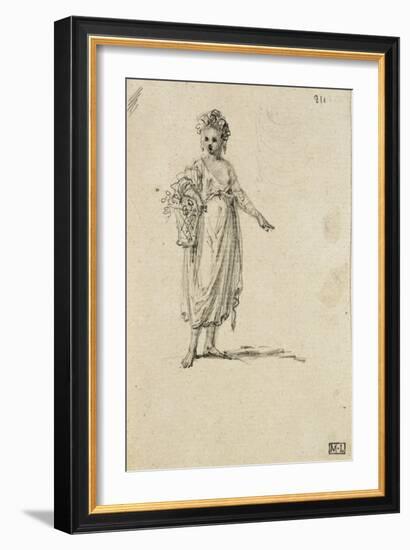 Album factice : Femme en pied tenant un panier de fleurs-Augustin De Saint-aubin-Framed Giclee Print