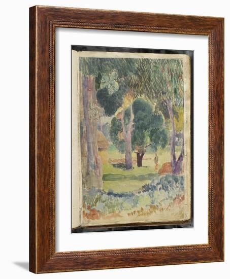 Album Noa-Noa : Paysage Polynésien avec une silhouette de femme-Paul Gauguin-Framed Giclee Print