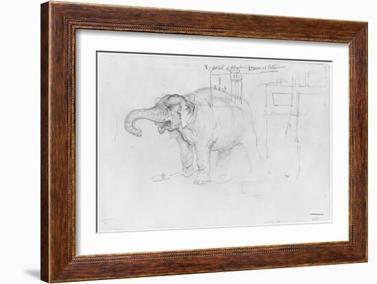 Album of the Siege of Paris, Elephant (Pen and Brown Ink Wash and Pencil on Paper)-Gustave Doré-Framed Giclee Print