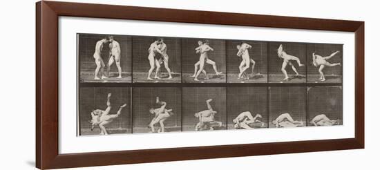 Album sur la décomposition du mouvement : "Animal locomotion", 1872/85. Lutte de deux hommes nus-Eadweard Muybridge-Framed Giclee Print