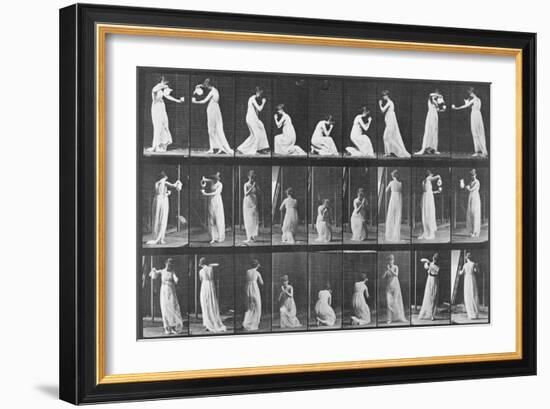 Album sur la décomposition du mouvement:Animal Locomotion: femme versant de l'eau-Eadweard Muybridge-Framed Giclee Print