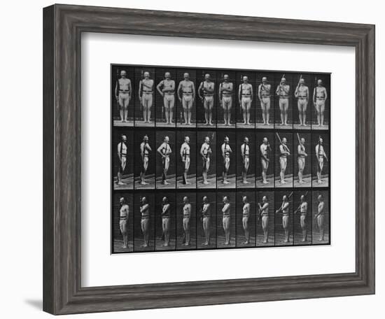 Album sur la décomposition du mouvement : Animal Locomotion : homme au fusil-Eadweard Muybridge-Framed Giclee Print