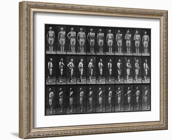 Album sur la décomposition du mouvement : Animal Locomotion : homme au fusil-Eadweard Muybridge-Framed Giclee Print