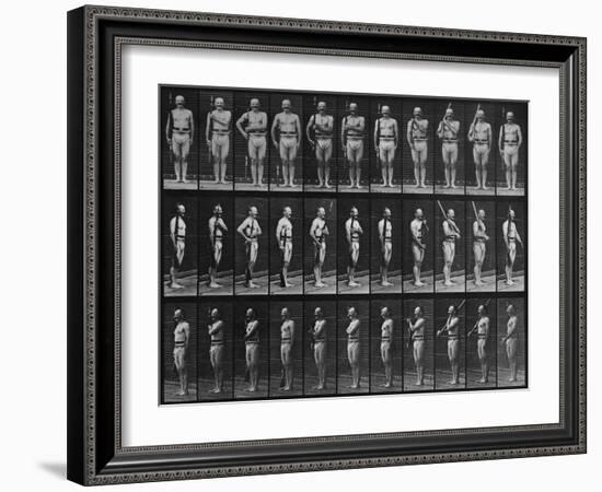 Album sur la décomposition du mouvement : Animal Locomotion : homme au fusil-Eadweard Muybridge-Framed Giclee Print