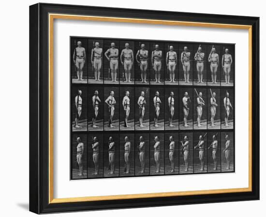 Album sur la décomposition du mouvement : Animal Locomotion : homme au fusil-Eadweard Muybridge-Framed Giclee Print