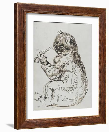 Album : Un chat écrivant au pinceau la date 1831-Eugene Delacroix-Framed Giclee Print