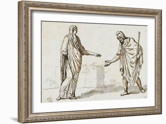 Album : une femme faisant l'aumône à un homme ; deux femmes devisant ; une femme assise-Jacques-Louis David-Framed Giclee Print